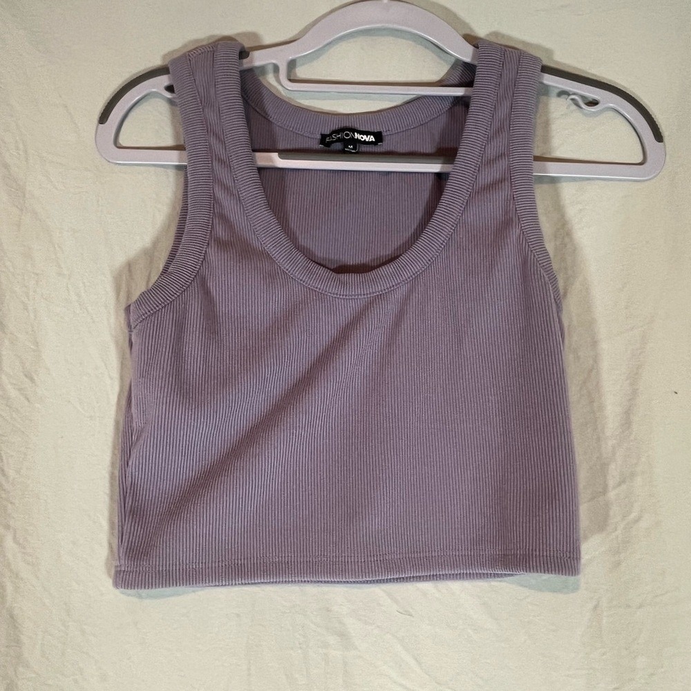 Fashion Nova Womens Ribbed Knit Scoop Neck Crop Tank Top Purple Mauve Size M